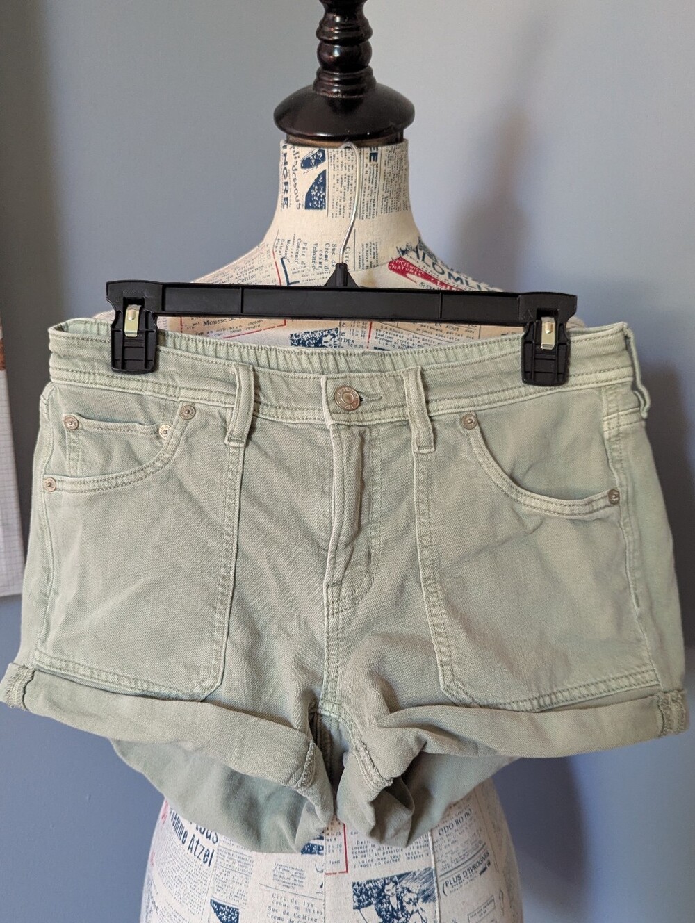 American Eagle Outfitters Sage Green Denim Rolled-Hem Shorts